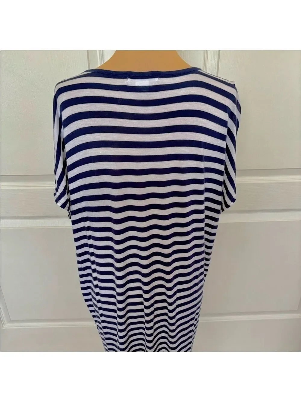 Liz Claiborne Navy & White Striped Sparkle Top XL – Short Sleeve Crew Neck